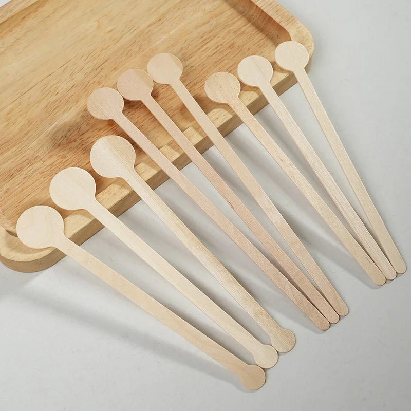 100pcs Round Disposable Wooden Coffee Stirrers Coffee Stirrer Sticks Stir Beverage Sticks Stir for Bar Cafe  or Home Use