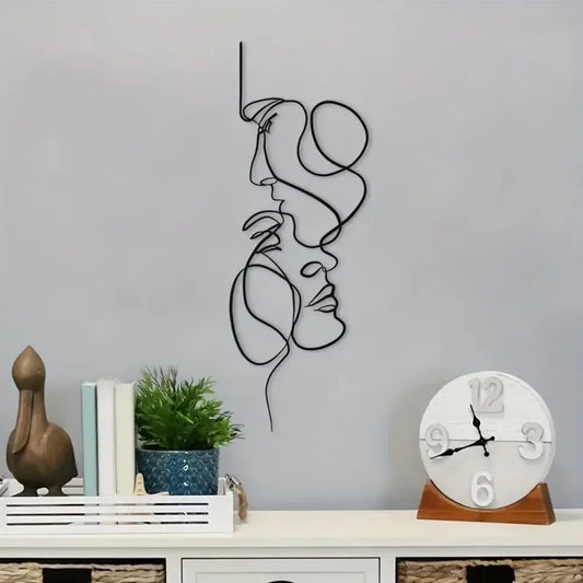 New Metal Wall Art Minimalist - Facial Line Wall Decor, Abstract Black Iron Sculpture for Modern Home Hanging Decor