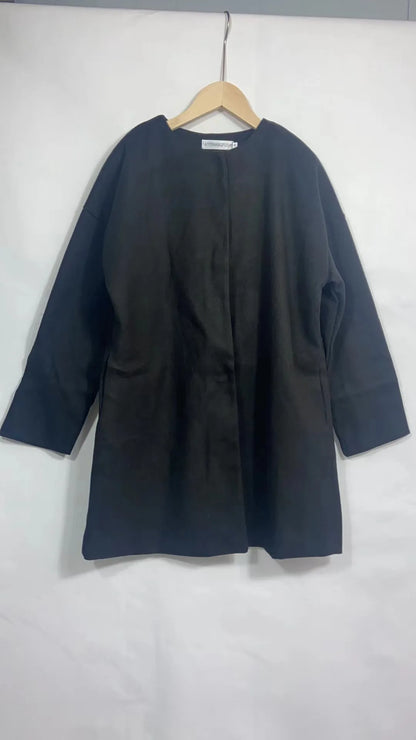 Japan Style Office Lady Elegant Solid Wool Coats Loose Casual Covered Button Jacket Autumn Winter All-match Blends Outwear