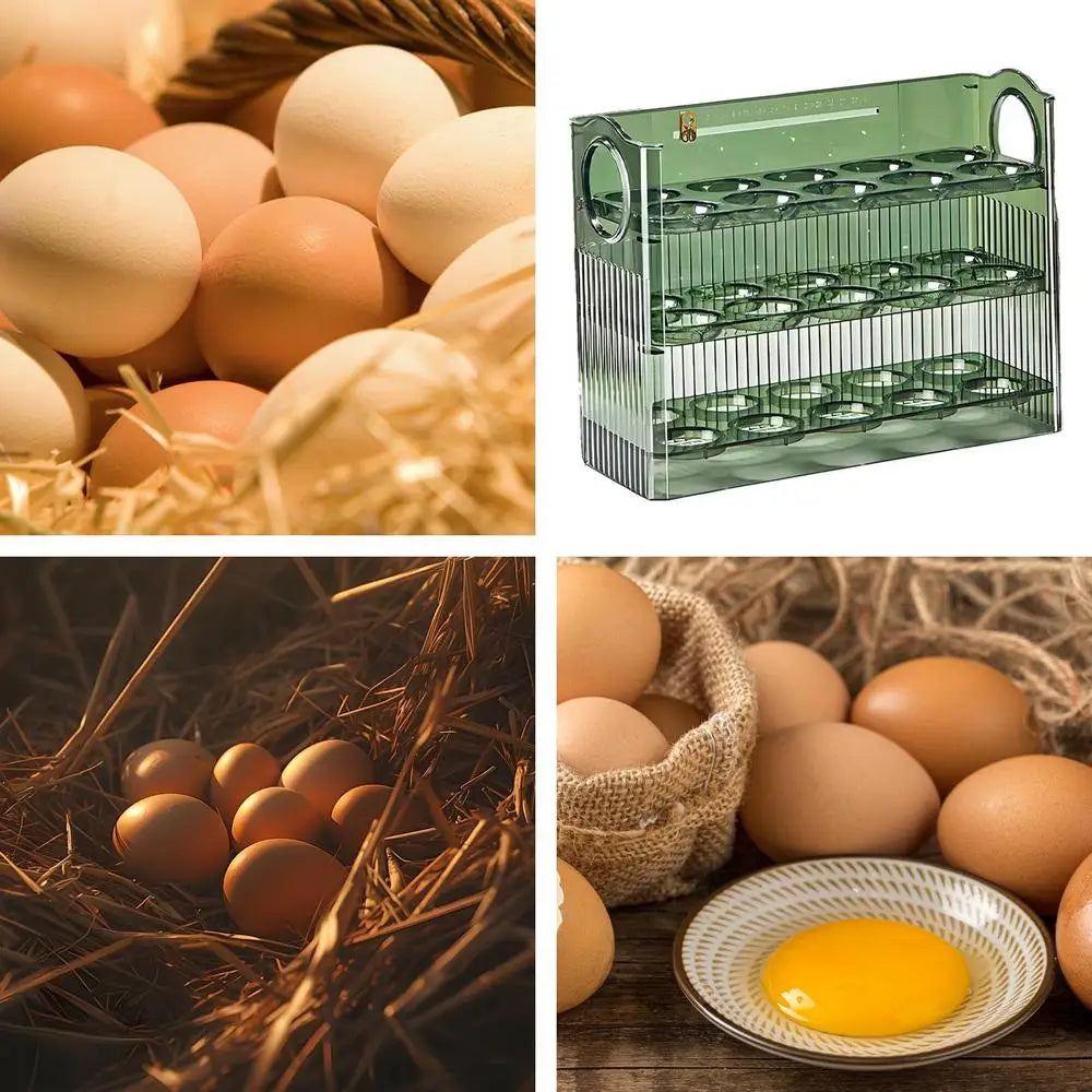 Egg Holder for Fridge 3-Tier Egg Organizer for Fridge With Time Scale Large Capacity Reversible Egg Rack Space-Saving Egg Keeper