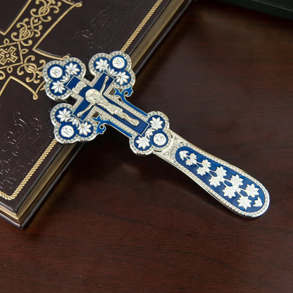 Orthodox Church Handle Blessing Church Cross Gold Plated Colorful Enamel Jesus Crucifix icon Cross With INRI For Prayer