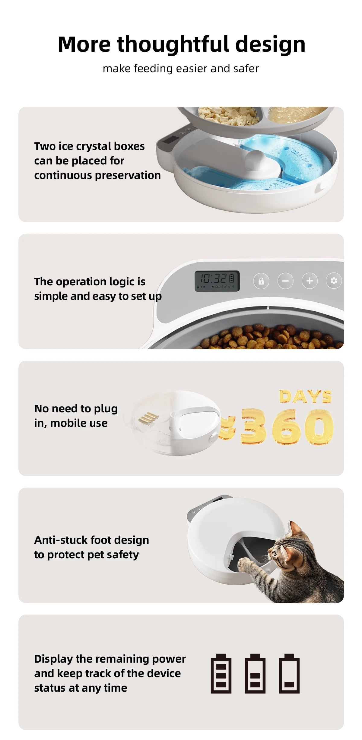 Automatic Pet Feeder Smart Cat Food Dispenser for Wet Food and Dry Food, Cat Automatic Feeder ，Ice box sold separately