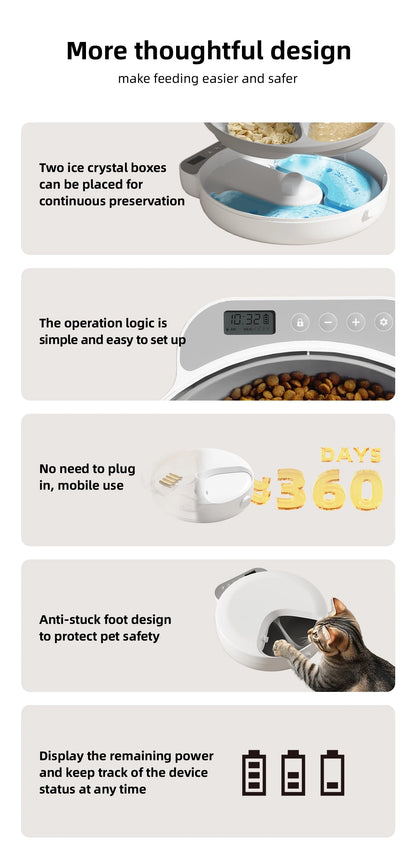 Automatic Pet Feeder Smart Cat Food Dispenser for Wet Food and Dry Food, Cat Automatic Feeder ，Ice box sold separately