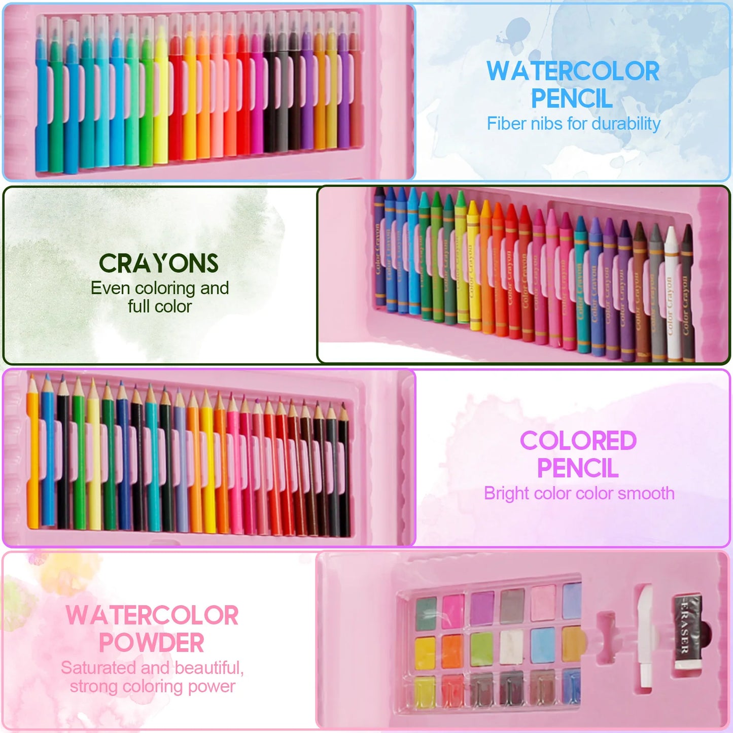 208Pcs Kids Art Set Watercolor Drawing Colored Pencils Sketch Pad Painting Drawing Tool Art Supplies School Stationery Set