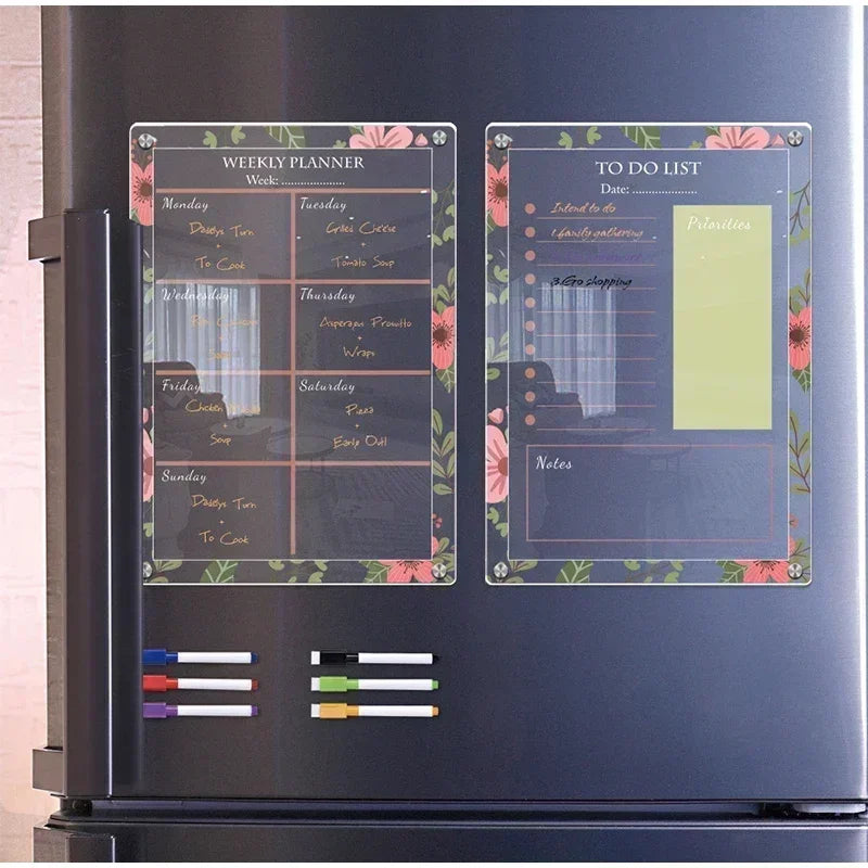 Fridge Magnet Calendar Magnetic Board Weekly Planner Reusable Dry Erase Board Schedule Transparent Fridge Message Menu Gadgets