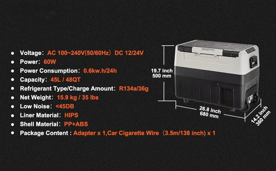 35L, 45L, 55L Car Refrigerator-Mini Fridge Freezer with Portable Compressor Cooler,Ice Box for Camping and Travelling Adventures