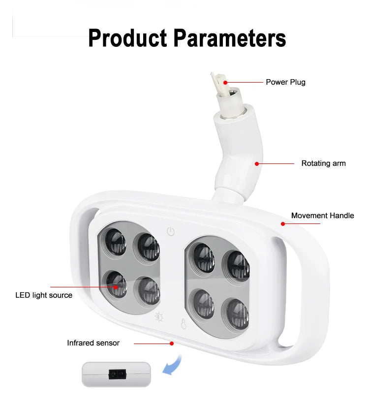 Dental Oral Light 8Bulds LED With Smart Sensor Switch Adjustable Brightness Surgical Lamp Dentistry Induction Yellow White Light