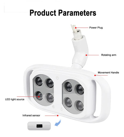 Dental Oral Light 8Bulds LED With Smart Sensor Switch Adjustable Brightness Surgical Lamp Dentistry Induction Yellow White Light