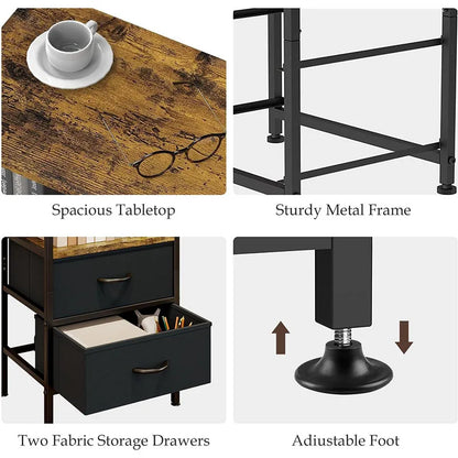 Side Table Bedside Table with 2 Fabric Storage Drawers for Bedroom Living Room Dorm Night Stands for Small Space