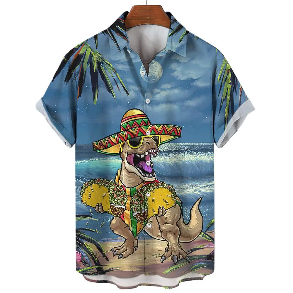 Men's Hawaiian Shirts 3D Print Dinosaur Graphics Fashion Button Short Sleeve Lapel Streetwear Hawaiian Shirts for men Summer