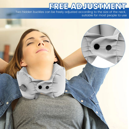 Inflatable Travel Pillow Soft Breathable Neck Headrest with Inflatable Pot 360° Support Airplane Pillow for Office Car Camping