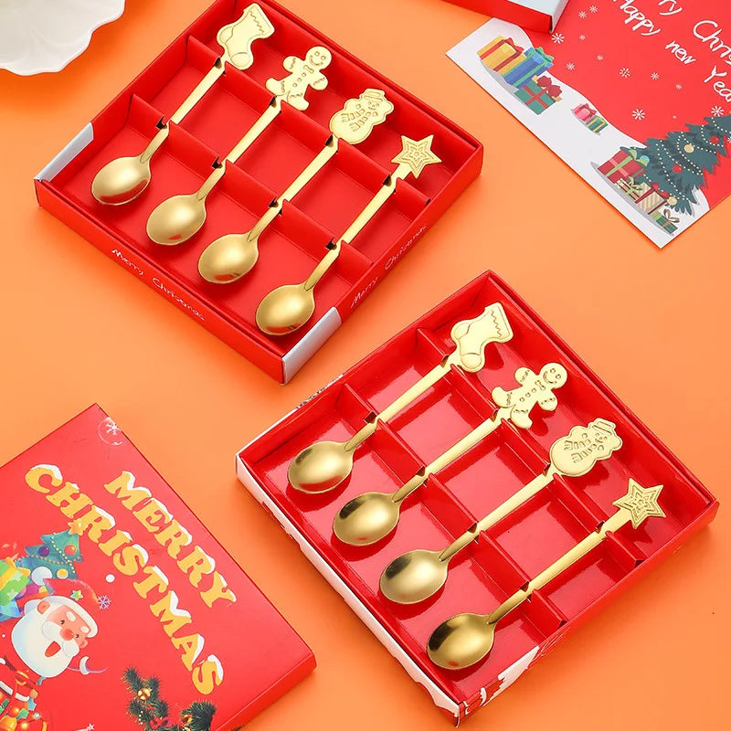 Christmas Cutlery 4Pcs Gift Set Creative Coffee Spoon Dessert Spoon Mixing Spoon Christmas Spoon Gift Box