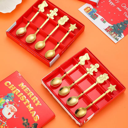 Christmas Cutlery 4Pcs Gift Set Creative Coffee Spoon Dessert Spoon Mixing Spoon Christmas Spoon Gift Box