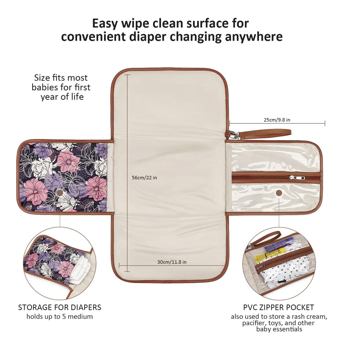 New Portable Diaper Changing Pad, Portable Changing pad for Newborn Girl & boy - Baby Changing Pad with Smart Wipes Pocket