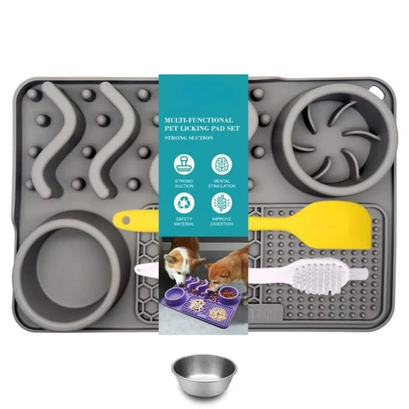 Slow Feeder Mat for Pets - Non-Toxic Silicone (Turquoise) Upgraded Anxiety and Boredom Relief Tool with Aluminum Bowl,17x11x2 in