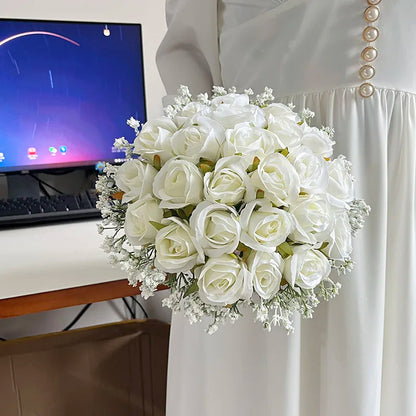 Bridal Bouquet Wedding Flowers Bridesmaids Silk Roses Fake Babys Breath Bride Wedding Accessories Table Centerpiece Decoration