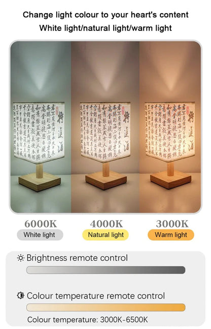 LED  Decoration Table Lamps Simple Chinese Style Dimmable Plug Night Light Fabric Lampshade Square Bedroom Bedside Desk Lights