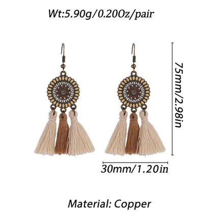 Bohemian Brown Geometric Fringe Earrings for Women Vintage Hollow Flower Beads Tassel Earrings Girls Party Jewelry Gifts