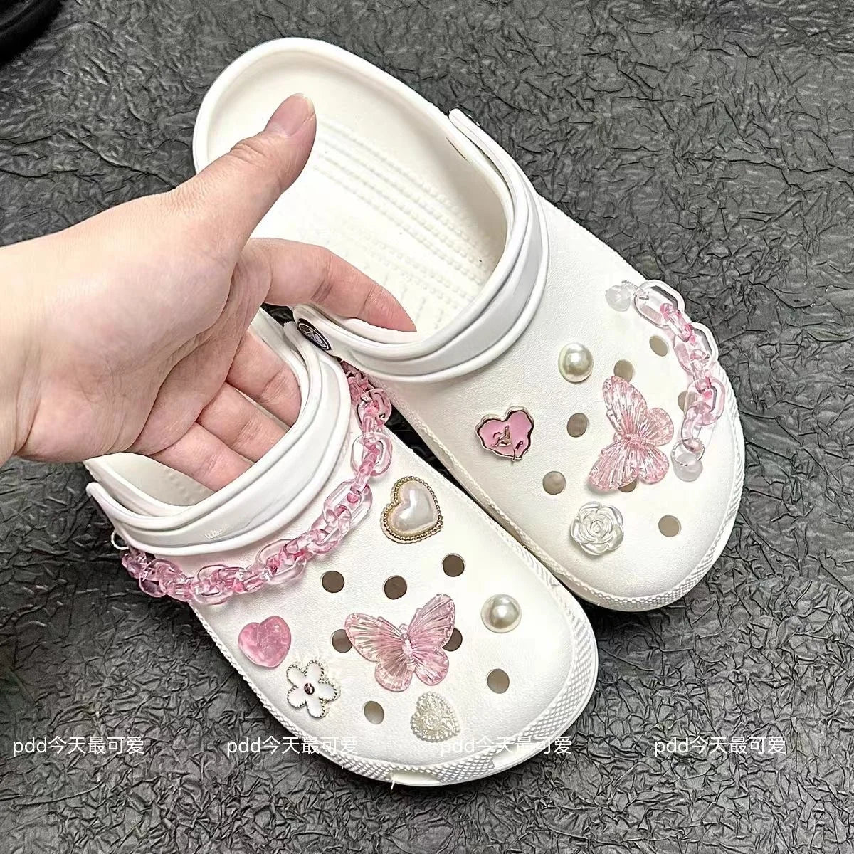 Pink Chain Rhinestone Charms for Crocs Shoe Charm Clogs Decoration Buckle for Crocs Charms Set Accessories Kids Girl Gift