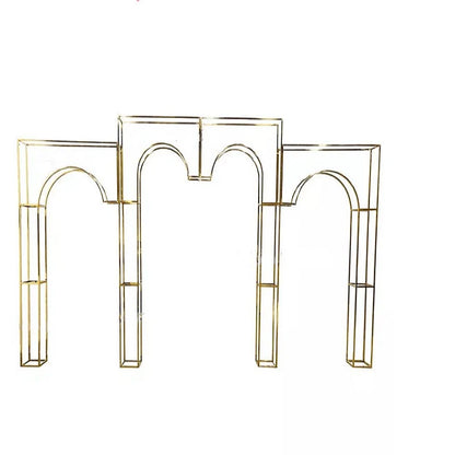 Shiny Gold-Plated Square Screen Backdrop Shelf, Wedding Arch, Geometric Flower, Door Stand, Artificial Flor, 2.2m, 3Pcs