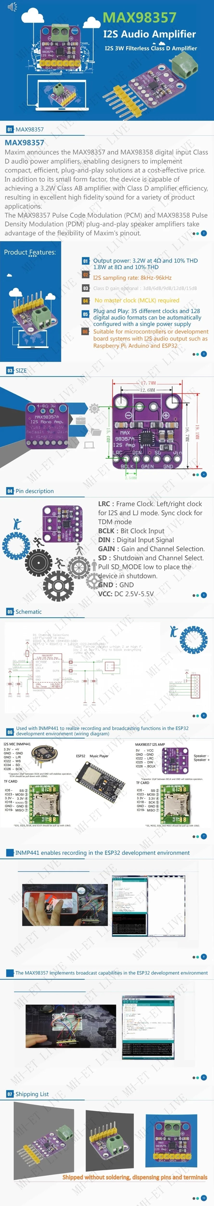 1/5PCS MAX98357 MAX98357A I2S 3W Class D Amplifier Breakout Interface I2S DAC Decoder for Audio