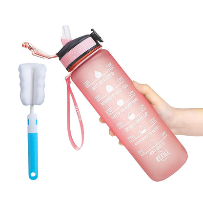 1L Water Bottle With Straw 32oz Water Bottle With Time Marker Motivational Tritan, Bpa Free Leak Proof Water Cup with Brush