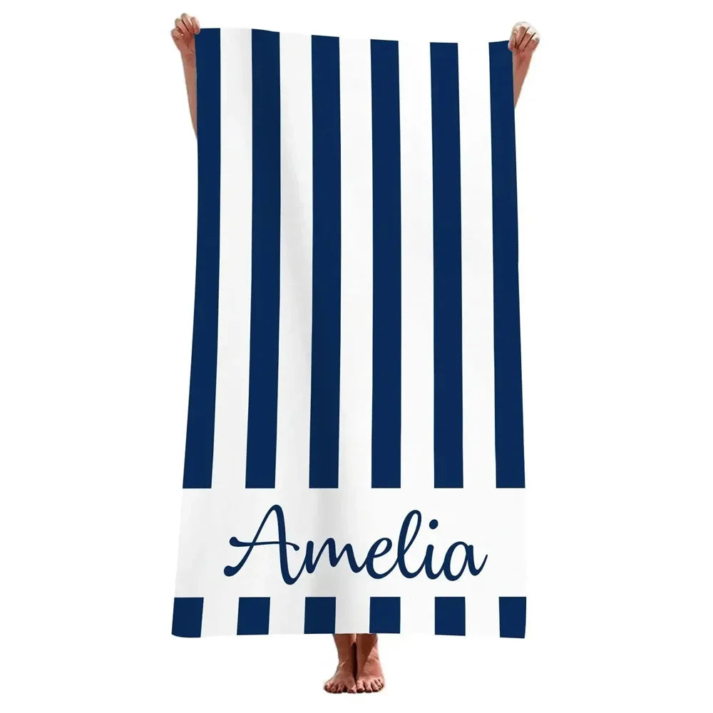 Striped Beach Towels Custom Name Beach Towel 3d Printed Microfiber Beach Towel Water Absorbing Personalized Bath Towel