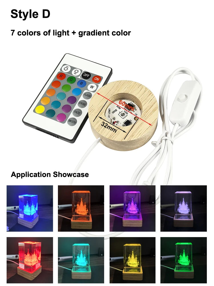 Wood Desktop Decorative Lights Light Base Night Light Wooden Led Usb Display Light Display Stand Lamp Holder Lamp Art Ornament