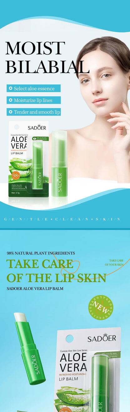 SADOER Lip Aloe Balm Nourishing, Hydrating and Moisturizing Preventing Cracking and Repairing Lips Gentle Non Irritating