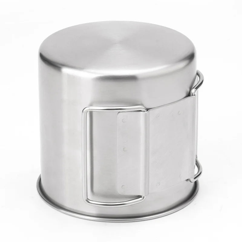 Stainless Steel Camping Cup 250/350/500ml Portable Carabiner Cups Outdoor Water Cup Mug With Foldable Handle Kitchen Drinkware