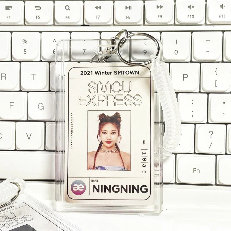 Small Card Access Control Card Cover Acrylic Transparent Double Card Protection Cover Elastic Keychain ID Card Bus Work Card