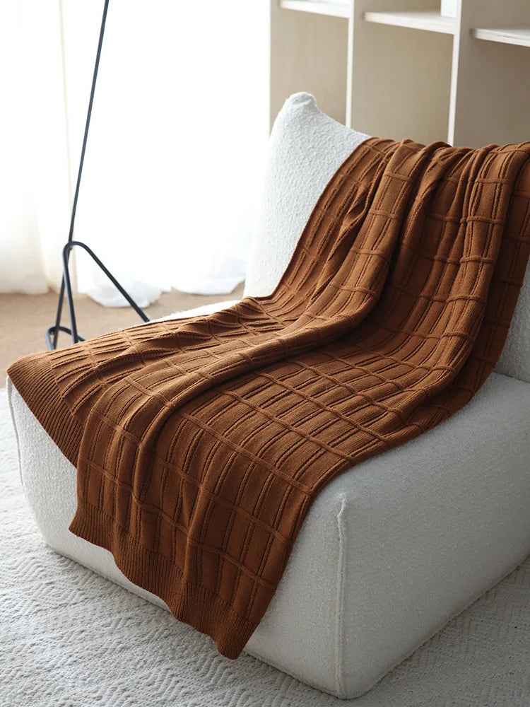 American-Style Thickened Knitted Wool Cover Blanket Solid Color Simple Bed End Towel Blanket Multifunctional Decorative Blankets