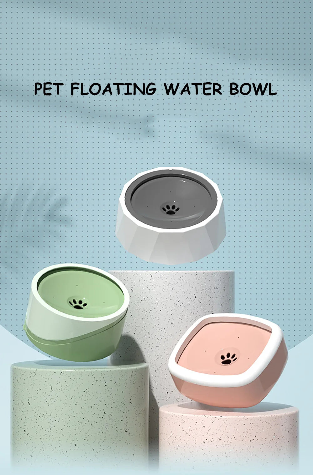 Floating Non-Wetting Mouth Cat Bowl without Spill, Drinking Water Dispenser, Anti-Over Dog Bowl, 1L, 1.5L