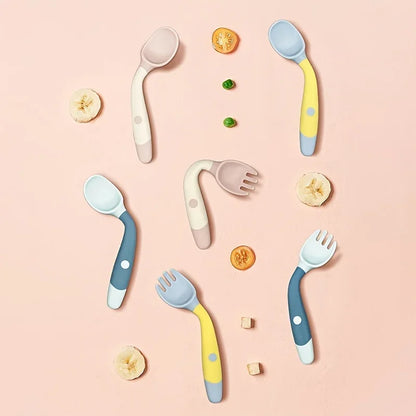 Baby Fork and Spoon Set Bendable Toddler Utensils Soft Silicone Handle Training Tableware Self Feeding Tools for Infants Kids BP