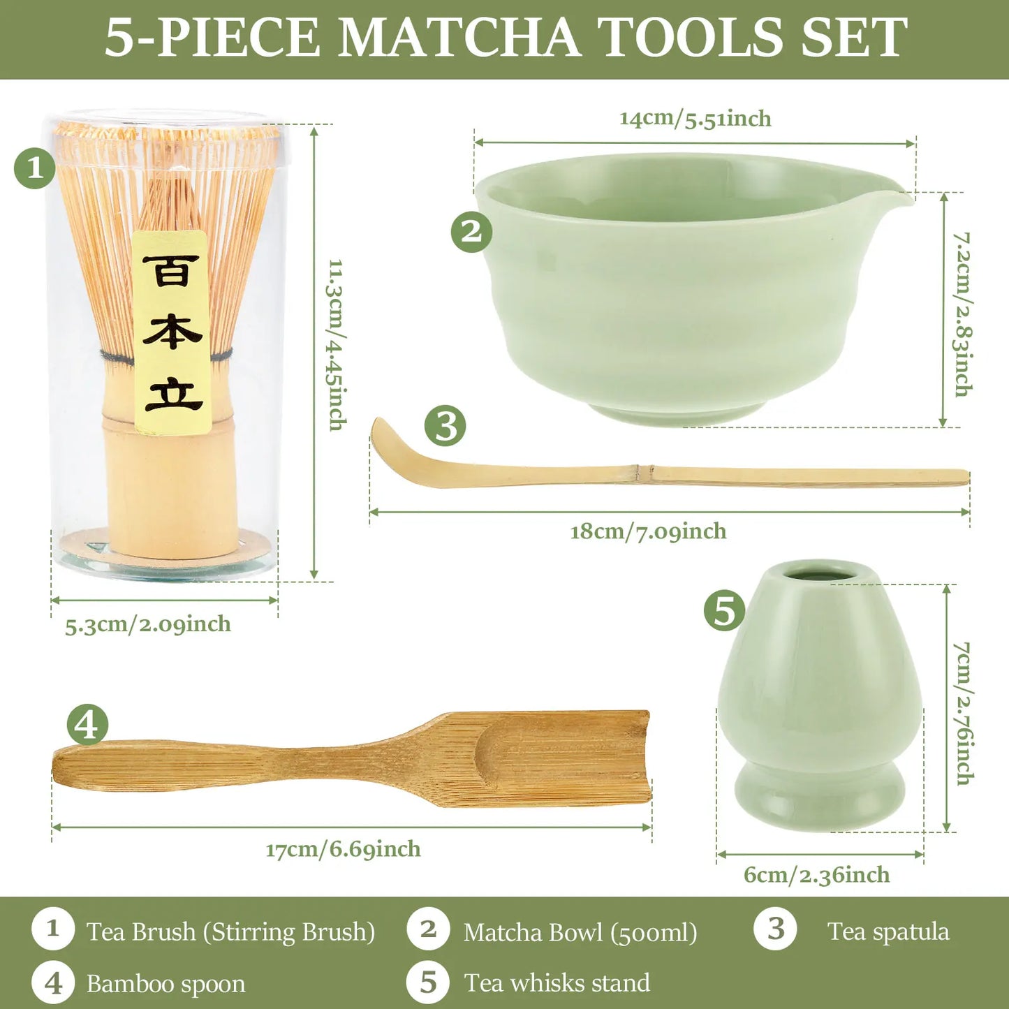 5 Pcs Matcha Set Includes Matcha Bowl with Spout Matcha Whisk Holder Bamboo Matcha Whisk Spoon and Tea Scoop Complete Japanese