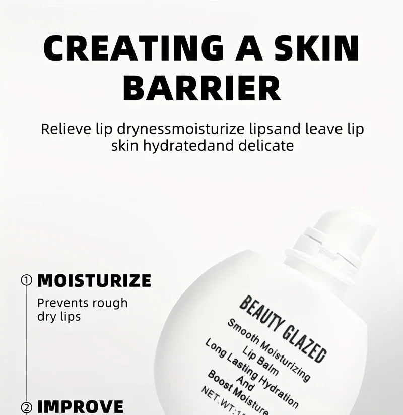 BEAUTY GLAZED Nourishing Lip Balm with Plant Squalane and Amino Acids, Natural Oil-Based, Long-Lasting Moisture Plant Squalane