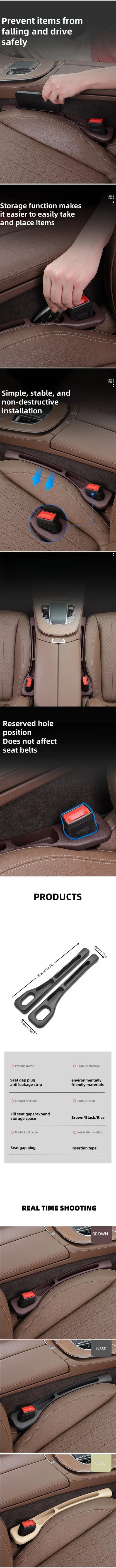 2pc Car Seat Gap Filler Organizer Pu Waterproof Car Seat Gap Plug Strip with 2 Grooves Seat Gap Storage Auto Interior Accessorie