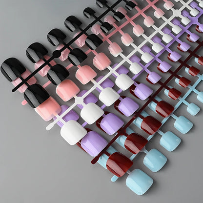 144pcs Short Square False Toe Nails Lake Blue/White/Red/Nude Press on Toenails Glossy Full Cover Toe Nails 100/120pcs Artificial