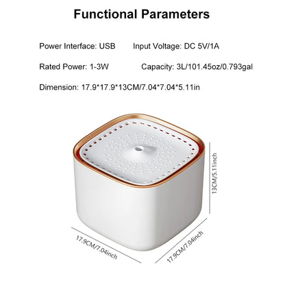 101oz/3L Pet Water Dispenser, Automatic Induction Circulating Filtering Cat Drinking Fountain, Prevent Slip Detachable Portable