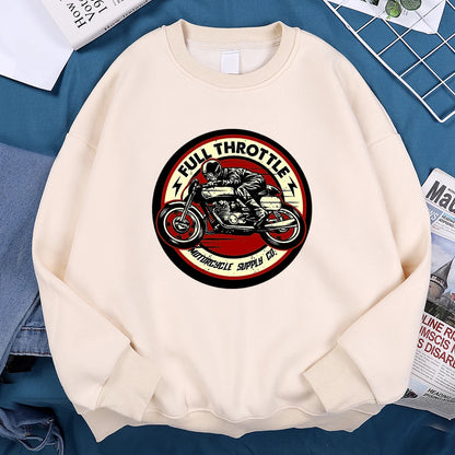 Full Throttle Motorcycle Competition Mens Clothes Casual Loose Hoodies Autumn Sweatshirt Crewneck Fleece Hoodie Fleece Pullover