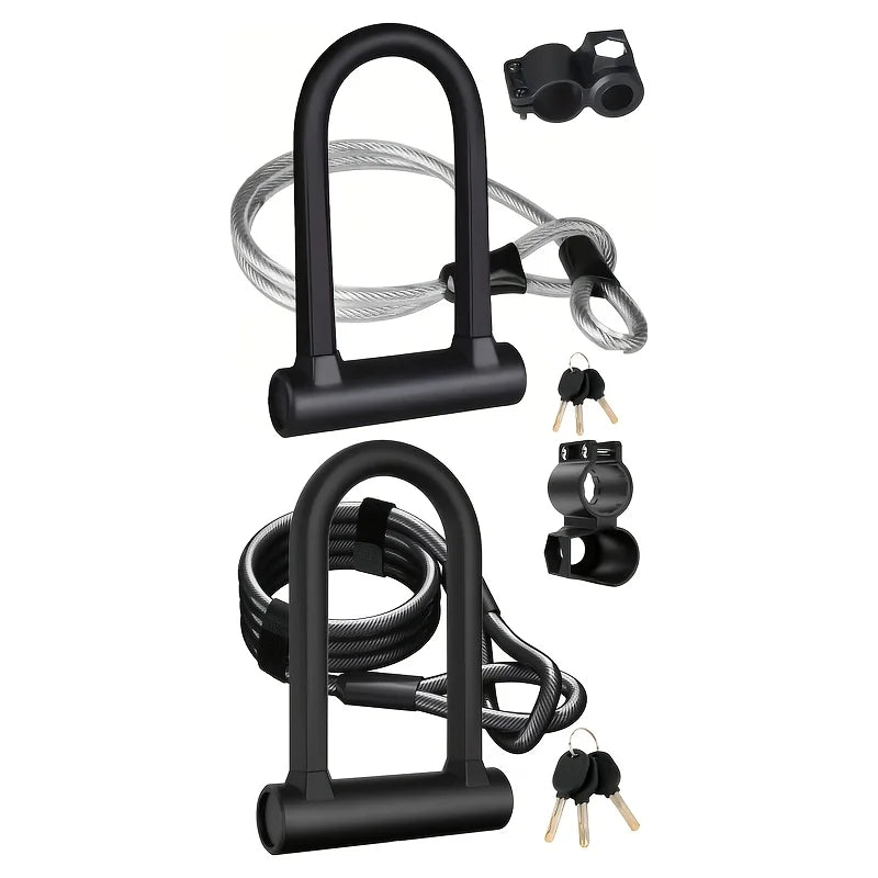 Bike Lock Heavy Duty Anti Theft Bike U Lock with Security Steel Cable Shackle Bicycle U-Locks with Key & Sturdy Mounting Bracket