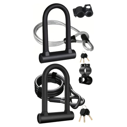 Bike Lock Heavy Duty Anti Theft Bike U Lock with Security Steel Cable Shackle Bicycle U-Locks with Key & Sturdy Mounting Bracket