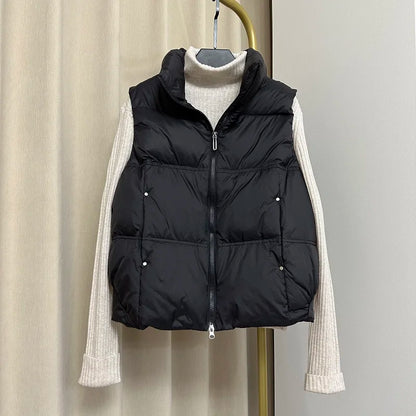 Down Jacket Women Sleeveless 2024 New Down Vest Female Standing Collar Short Coat Loose White Down Jacket Vest Small European