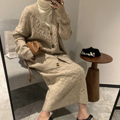 Women Sweater Winter 2 Piece Sets Elegnat Knitted Suits Female Sweaters Vintage Womens Skirt High Waist Autumn Vintage Vestidos