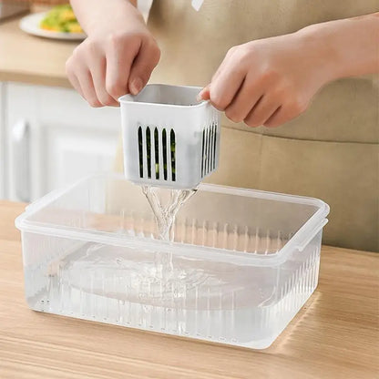 Six Grid Refrigerator Crisper Storage Containers Fridge Fresh Vegetable Fruit Boxes Drain Basket Kitchen Organizer Tools