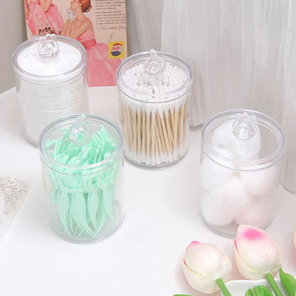 Cotton Swab Storage Box Makeup Jewelry Organizer Round Transparent Jar Bathroom Cosmetic Home Organization