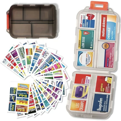 Travel Pill Organizer Box Brand Labels 10 Compartment Small Pill Case Medicine Kit Portable Pocket Purse Pharmacy