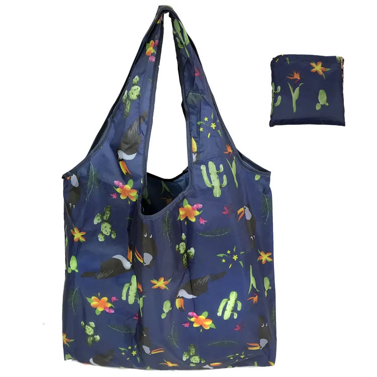 Large Reusable Shopping Bag Women's Foldable Floral Environmentally Friendly Portable Tote Bag Grocery Storage Bag