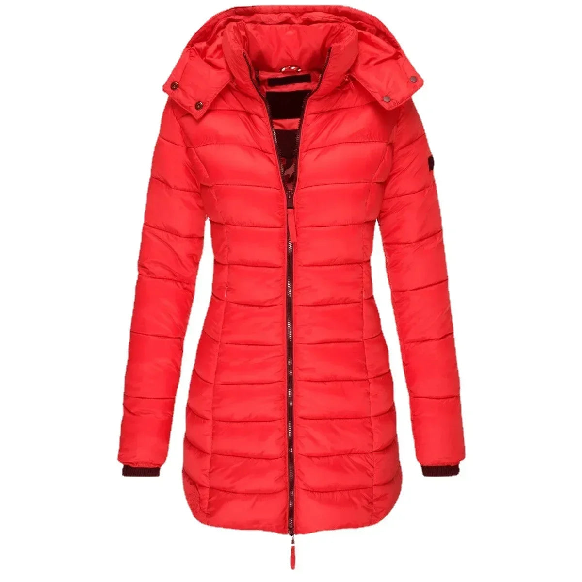 Winter Women's Cotton Jacket Medium Length Slim Fitting Cotton Jacket Warm Solid Hooded Cotton Jacket