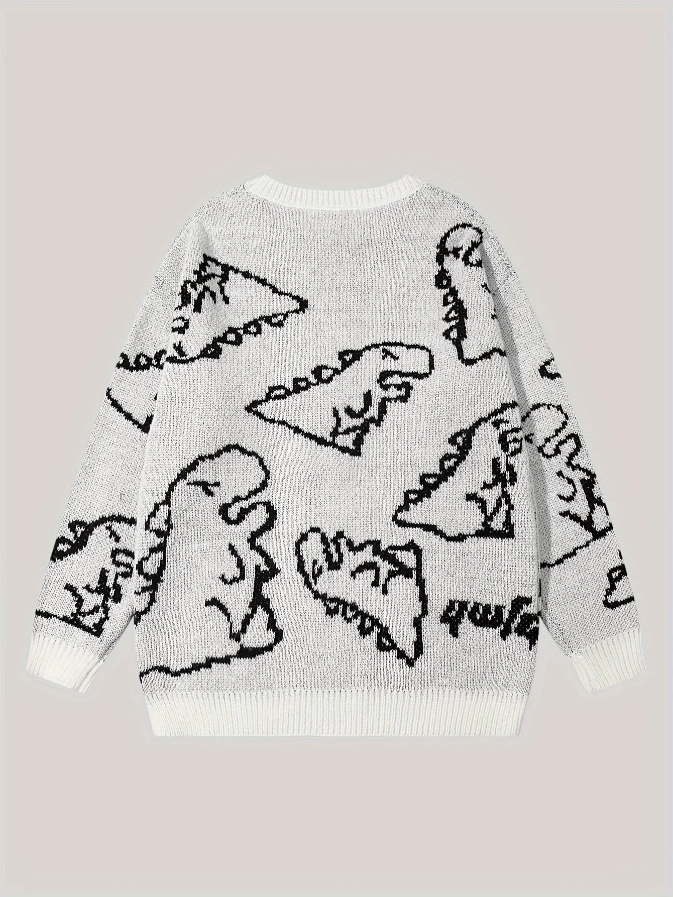 Women's Oversized Dinosaur Pattern Sweater - Cozy Long Sleeve Pullover for Casual Wear